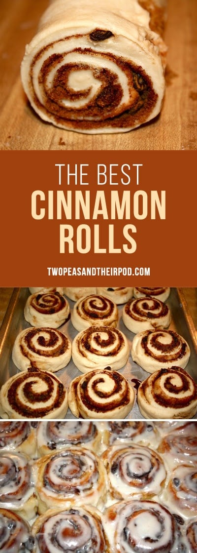 Cinnamon Rolls with Frosting are perfect for breakfast, brunch, and the holidays. Everyone that makes this recipe says they are the BEST! #cinnamonrolls #breakfast #holidays #Christmas Visit twopeasandtheirpod.com for more simple, fresh, and family friendly meals.